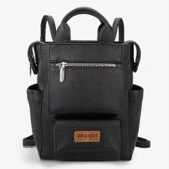 NWT Wrangler Small Leather Convertible Backpack - Black - Picture 1 of 9